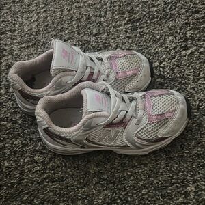New Balance Kids' White and Pink Sneakers